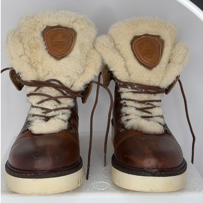 Pajar Canada Brown Leather Waterproof Winter Boots Faux Fur Lined Womens 9-9.5