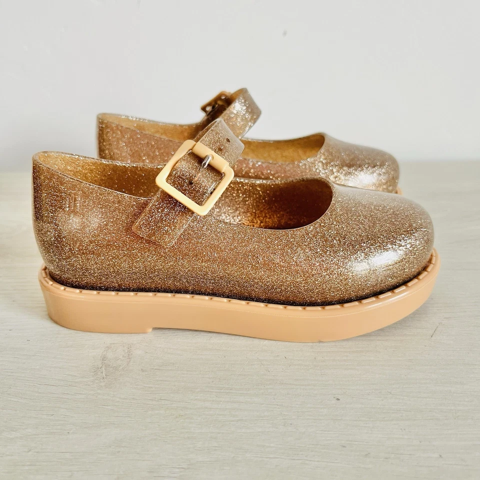 Mini Melissa Niña Dorada Maggie Brillante Mary Jane Pisos - Talla 9 Foto 2 de 4