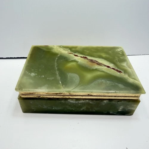 Onyx Stone Trinket  Jewellery Box 15.5cm Rectangular Hinged Lid Vintage