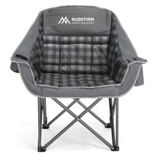 Oversized Heavy~Duty Folding Camping Chair with Cup Holder, Grey