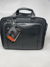 NWT - Samsonite "ESSEX" Black Expandable Nappa Leather Business Case