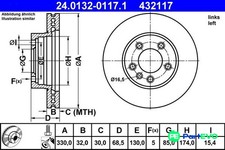 Image of ATE 2 X BRAKE DISC 24013201171 FOR PORSCHE VW