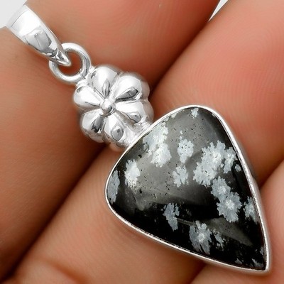 Natural Snow Flake Obsidian 925 Sterling Silver Pendant Jewelry P-1308