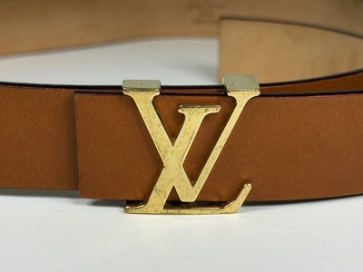 Louis Vuitton Light Brown Leather Belt with Gold Buckle - LB0054