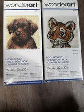 Wonderart Lot of 2 Beginner Latch Hook Kits - Puppy 12x12 NWT No Tool - Tiger