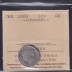 1889 Canada 10 Cents Argent G 4 – ICCS – Key Date