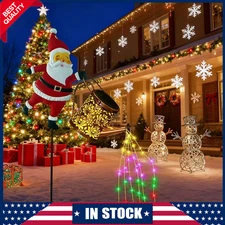 Solar Watering Can Fairy Lights Outdoor Garden Decor Christmas Santa Lamp USA
