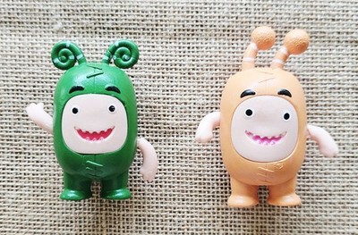 2 Oddbods Character Toy Figures Slick & Zee Green & Orange 3''