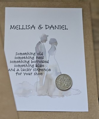 Personalisierte Hochzeitstag Glück Sixpence Schuhe Karte Braut Geschenk Andenken