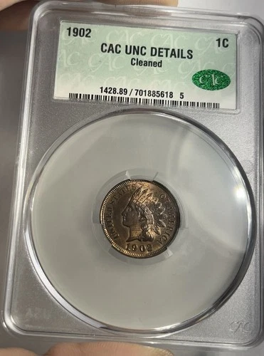 1902 INDIAN HEAD CENT CAC GRADED CACG UNC DETAILS
