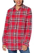 Denim & Co. Women's Heavenly Jersey Button Front Tunic Apple Red Plaid