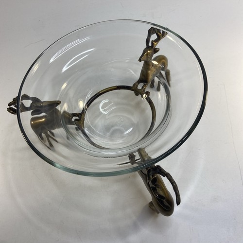 Vtg Footed Brass Deer Stand W/ Glass Bowl Candy Dish Reindeer Christmas 8.5 in - Picture 4 of 7