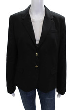 J Crew Womens Black Wool Blend Collared Blazer Button Long Sleeve Size 14