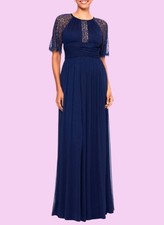 Betsy  Adam Women's Lace Trim Short-Sleeve Gown 8US - Navy RETAIL: 179