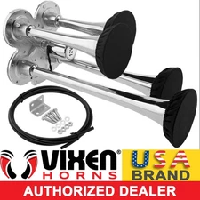 VIXEN HORNS TRAIN AIR HORN 4 TRUMPETS W/COVERS CHROME PLATED FOR TRUCK/CAR LOUD