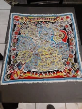 VINTAGE DEUTSCHLANDGERMANY FABRIC CLOTH MAP TOURIST DESTINATIONS TRAVEL TOURISM 