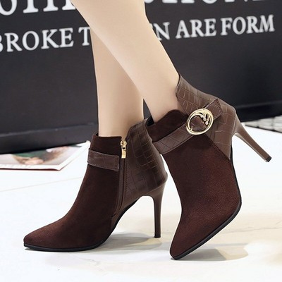 Botas De Tacón Alto Fino Para Mujeres Botines De Punta Estrecha Moda De  invierno | eBay