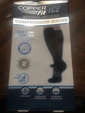NIB Copper Fit ICE Mens 6-9, Womens 7-10 Black Menthol Infused Compression Socks