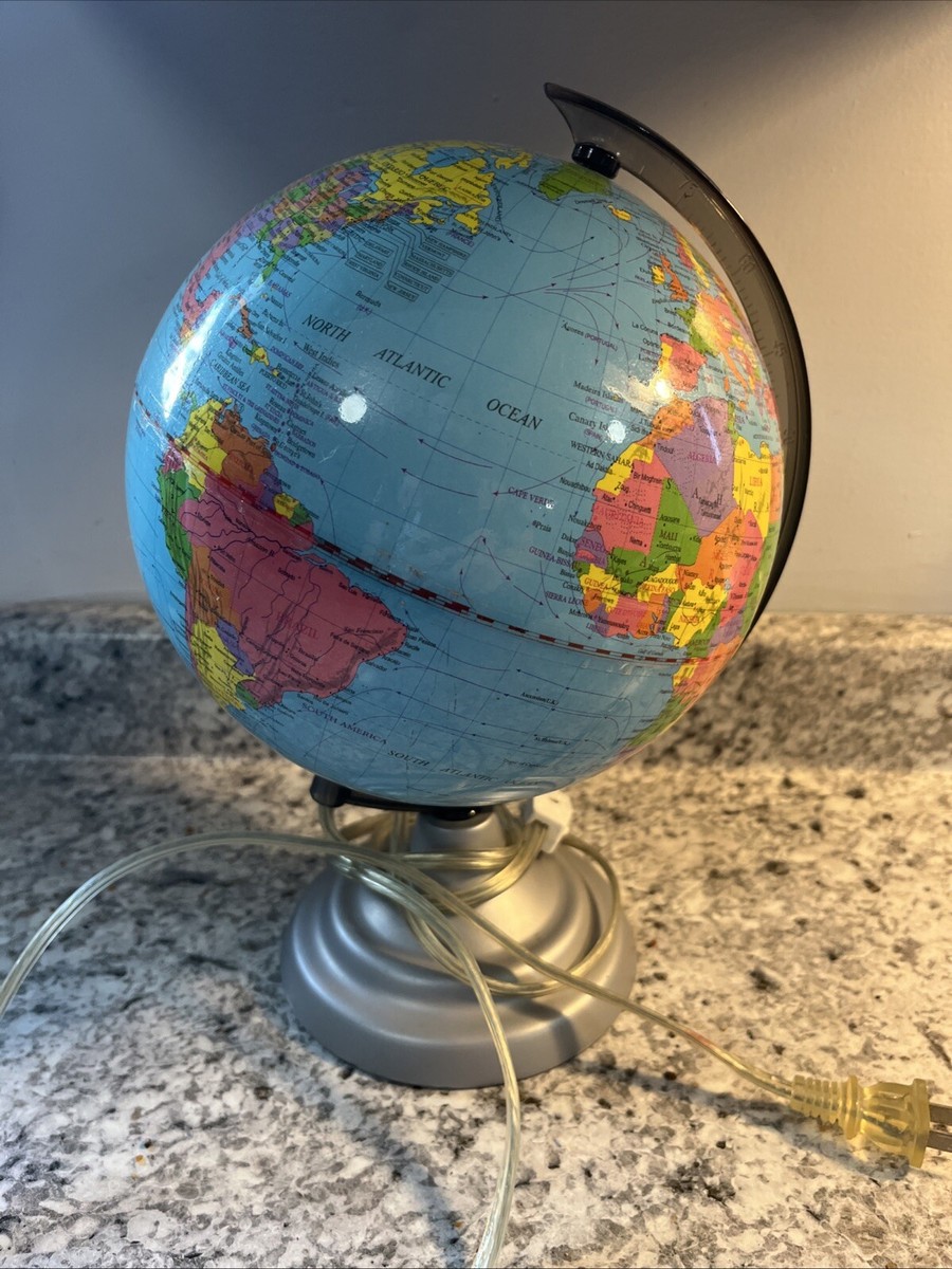 Vintage Portable Luminaire Lamp Earth Globe Spinning Axis Works