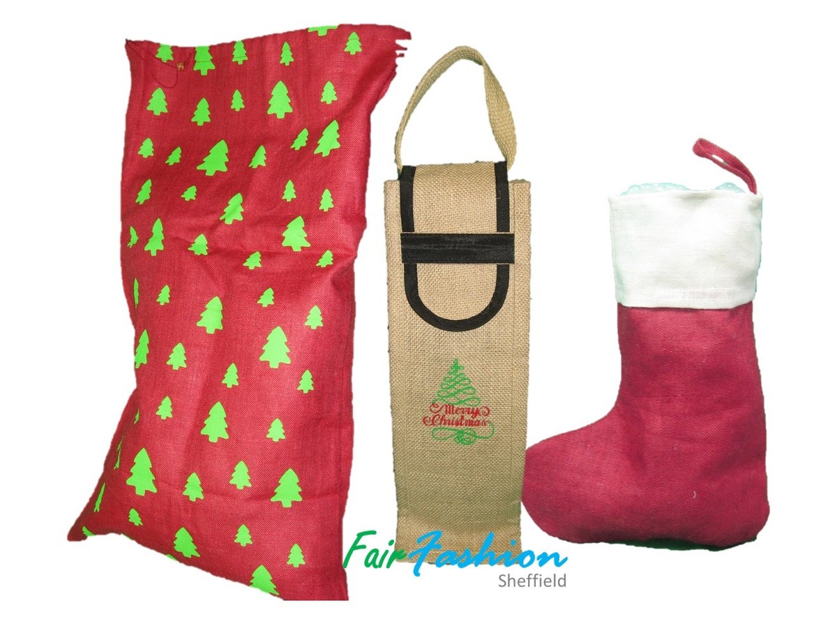 Traditional Christmas Sack Stocking /Wine Bag Xmas Natural Jute Eco  Friendly