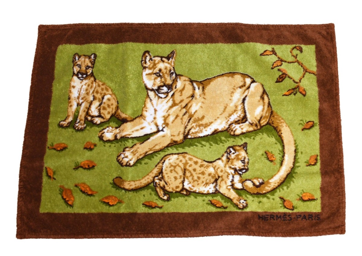 Hermes Beach Towel Bath Mat Three Lion brown Cotton Ornament Rug