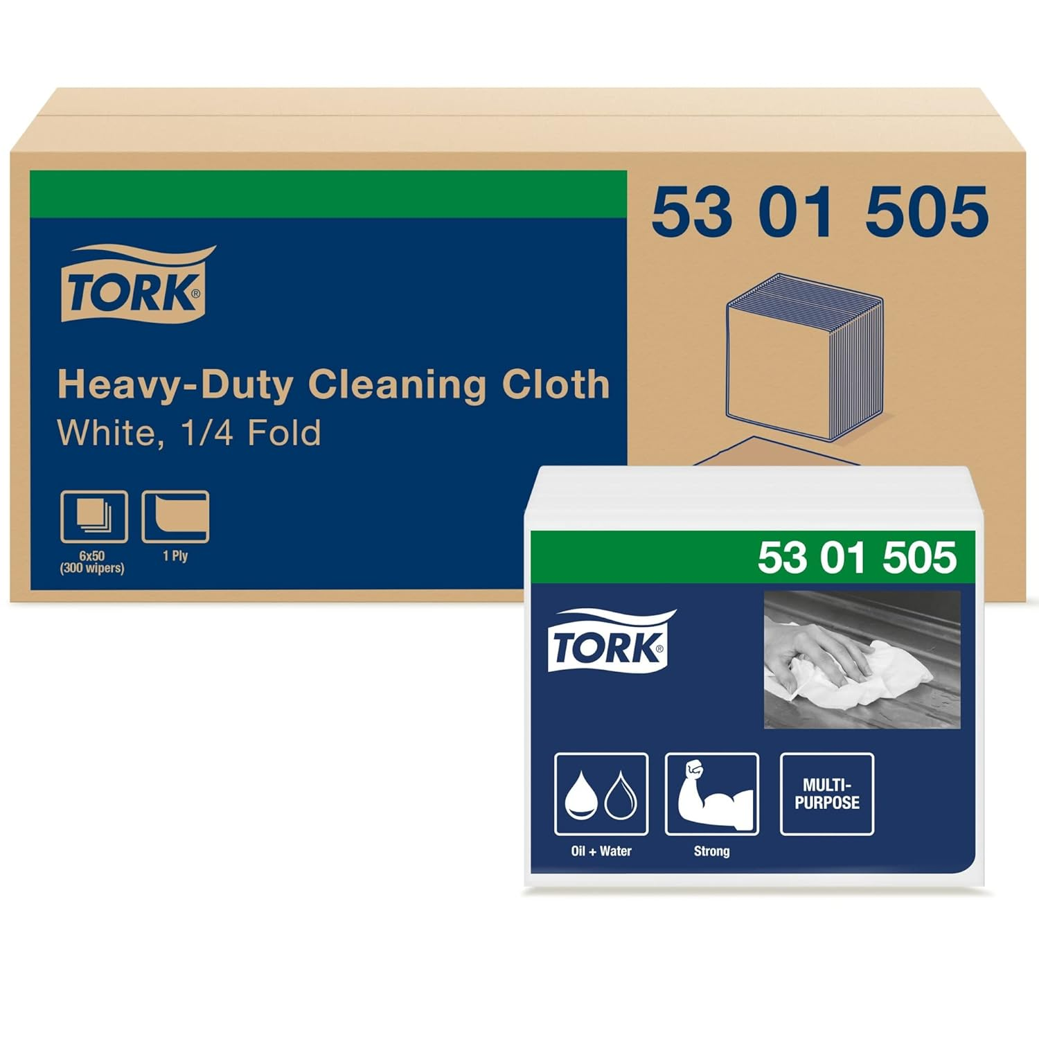 Heavy Duty Cleaning Cloth White , 1/4 Folded, 6 X 50 Cloths, 5301505