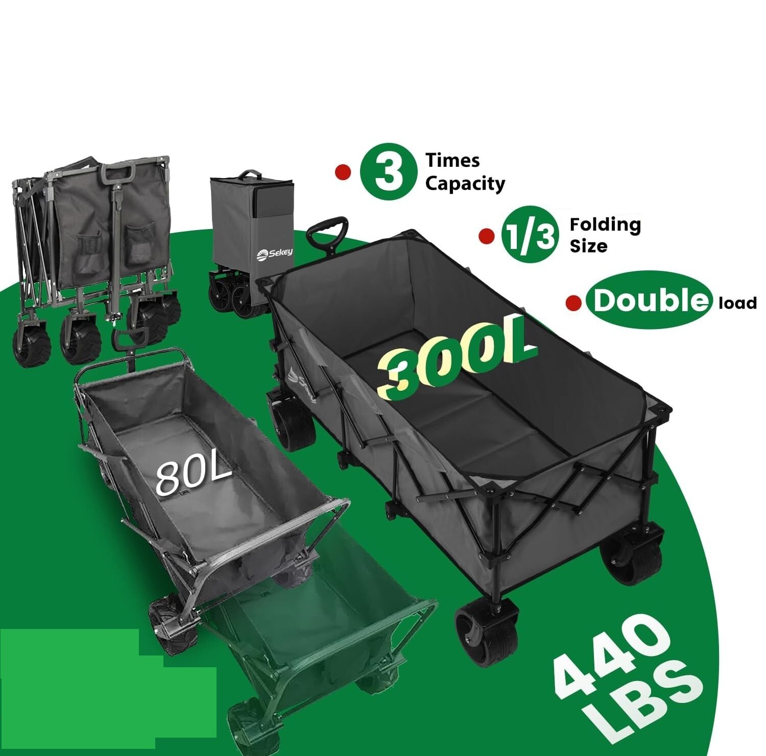 Sekey 48''L Collapsible, "EXTENDED LENGTH" Wagon 440lbs Weight Capacity