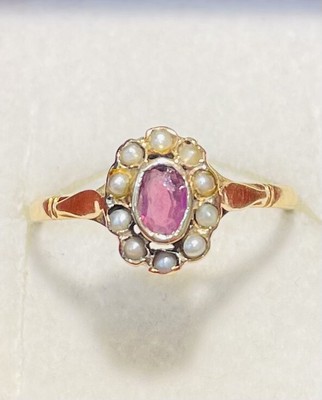 Bague Ancienne En Or 18 Carats - Sertie De Perles Et D'une Pierre - Occasion - Bijou Vintage