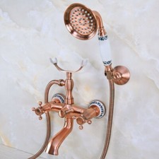 Antique Red Copper Brass Clawfoot Bath Tub Faucet Shower Mixer Tap Set sna362