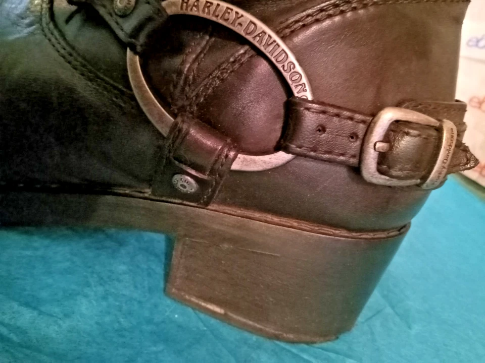 Womens Sz 11 Harley Davidson Black Leather Zip 10" Motorcycle Boots With Emblems — 第 4/4 张图片