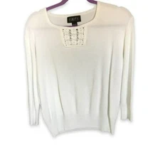 Finity Vintage Sweater Women's Size Large White Rayon Blend Lace Insert Hemmed