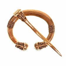 Ringfibel Tierköpfe Hufeisenfibel Wikinger Mittelalter Brosche Bronze/Versilbert