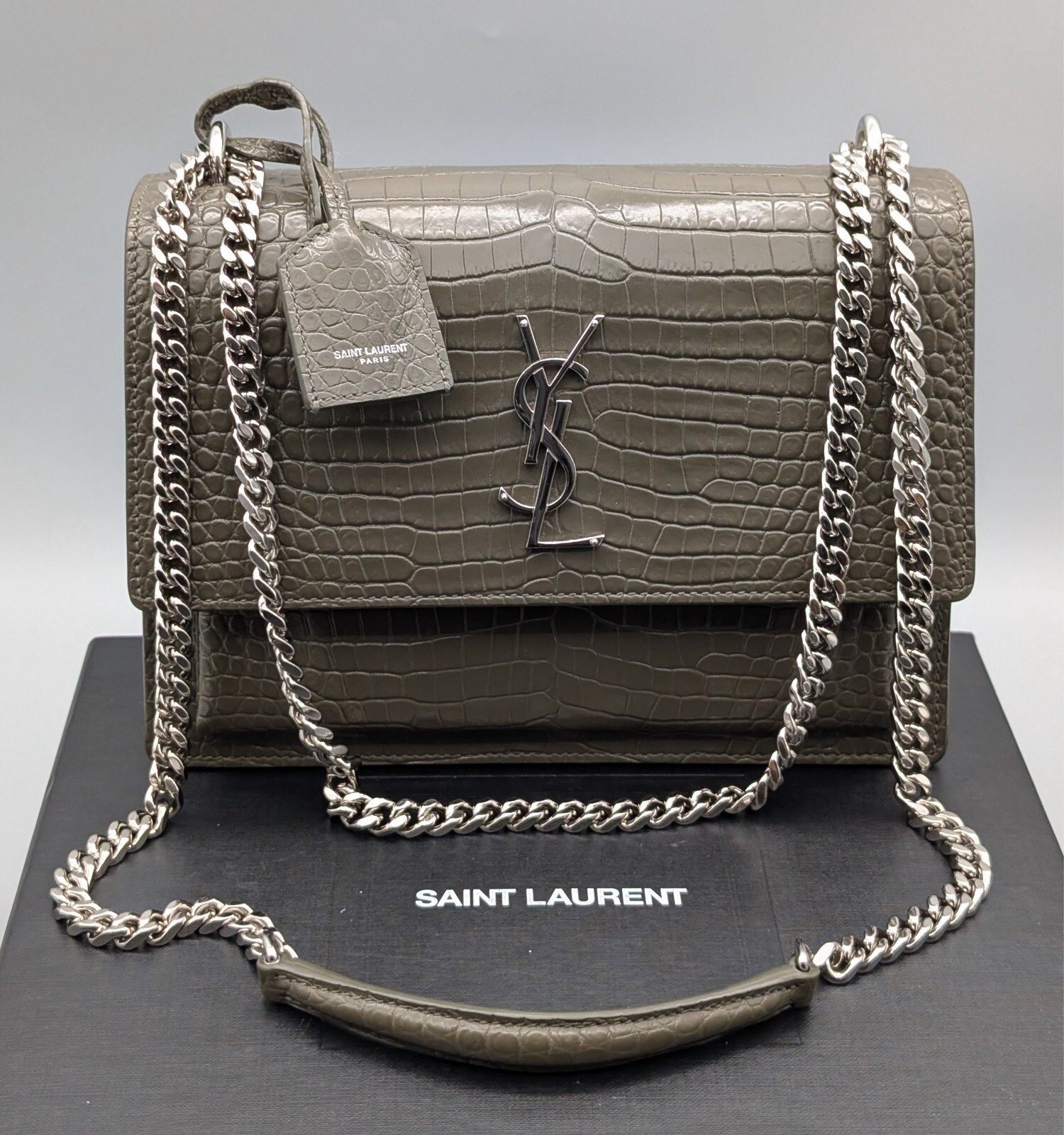 Borsa a tracolla YSL Saint Laurent Medium in rilievo coccodrillo monogramma #...