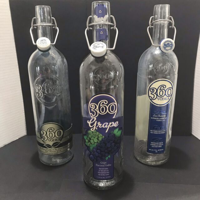 3 Empty 360 Vodka Bottles Swing Top Stopper Resealable 1 Liter