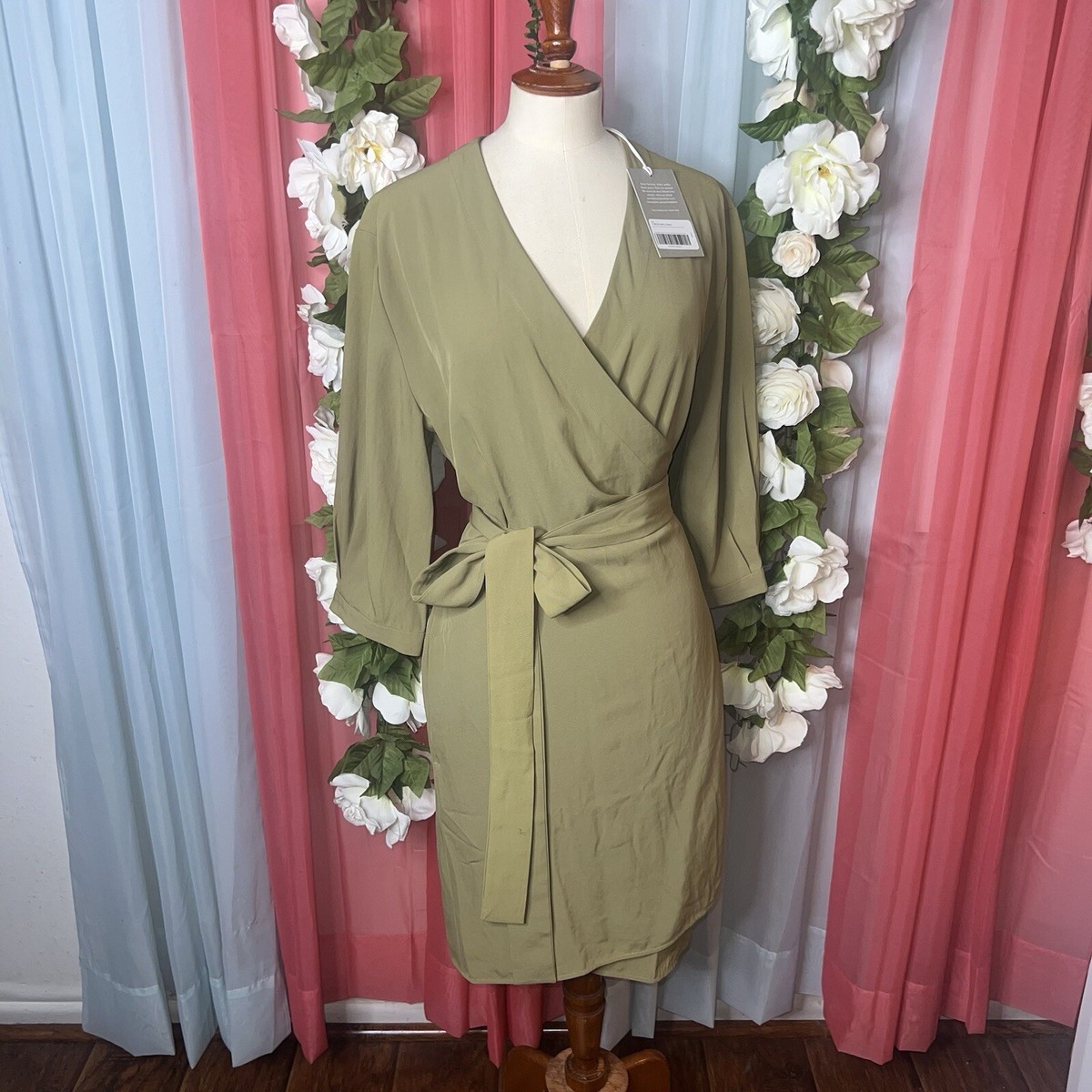 knee length dresses for ladies Little Tan Long Sleeve Wrap Dress