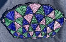 Vintage Neiman Marcus Beaded Purse Clutch Bag Blue Green Silver