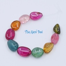 71CT Large Multi Color Gem Grade Tourmaline Smooth Nugget Beads 5.2 inch Strand