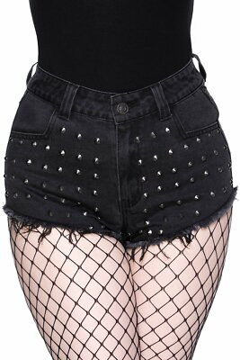 Killstar Gothic Goth Punk Hot Pants - Liberty Studded Shorts Ash Nieten