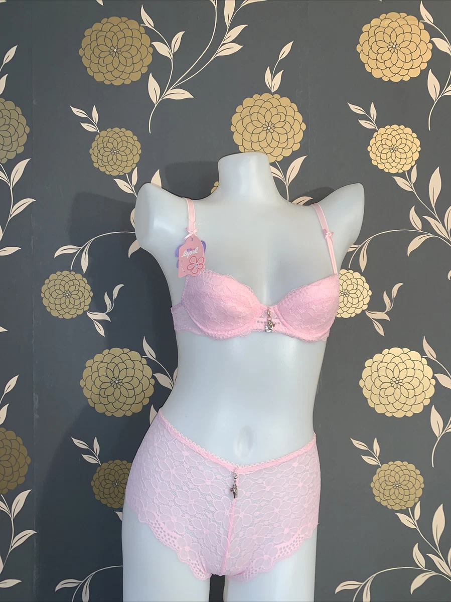 Miss Lepel Lilly Frosted Pink Padded Bra 30AA & Shorts XS Extra Small BNWT