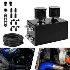 AN10 Inlet Oil Catch Can Reservoir Tank Dual Breather Filter Baffled Tank Kit