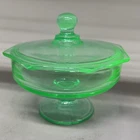 Uranium Glass Green Vaseline Glass Lidded Footed Compote