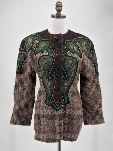 Vintage Koos Van Den Akker Couture Artsy Mixed Media Collage Jacket Sz 10