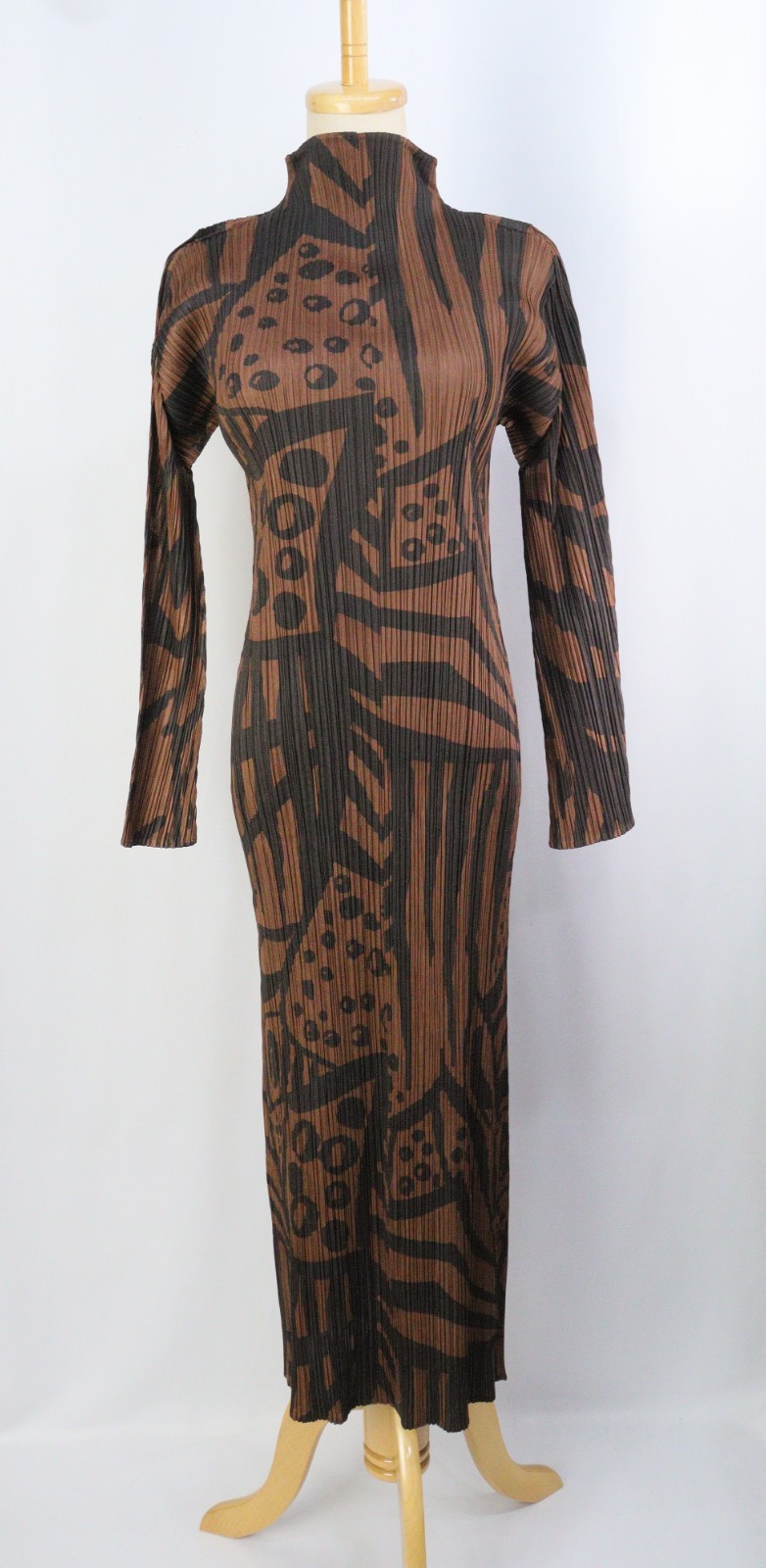 PLEATS PLEASE Brown High Neck Long Sleeve Dress ISSEY MIYAKE 322 6370