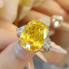 2.50Ct Cushion Lab-Created Citrine Solitaire Wedding Ring 14K White Gold Plated