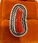 Vintage Native American Red Coral Branch Ring Sterling Silver Southwest Sz 6.5