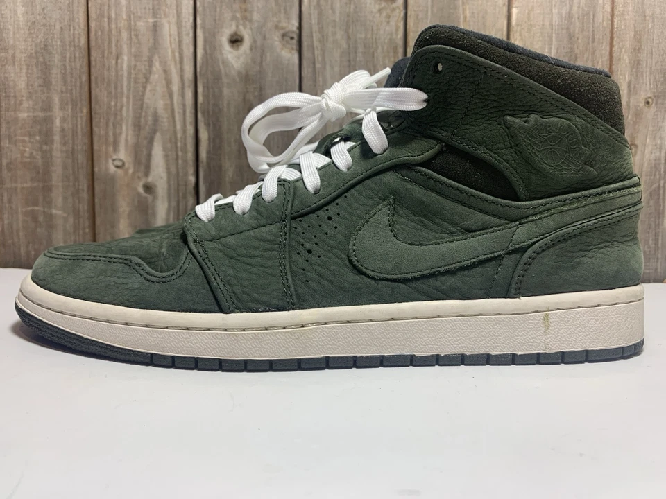 Nike Air Jordan 1 Mid Nouveau EE. UU. 11 Cuero Verde Zapatillas altas Zapatos 629151 Foto 4 de 4