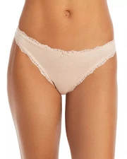 12$ AQUA Intimates Lace Trim Thong Elasticized Waistband with Bow Size S Beige