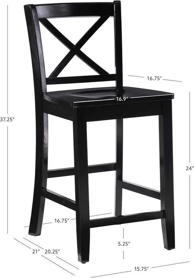 Linon Home Dcor Black X Back Counter Stool, 16" W x Height, - Image 3 of 4