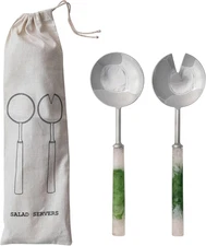 2-Piece Stainless Steel Salad Servers, Green and White