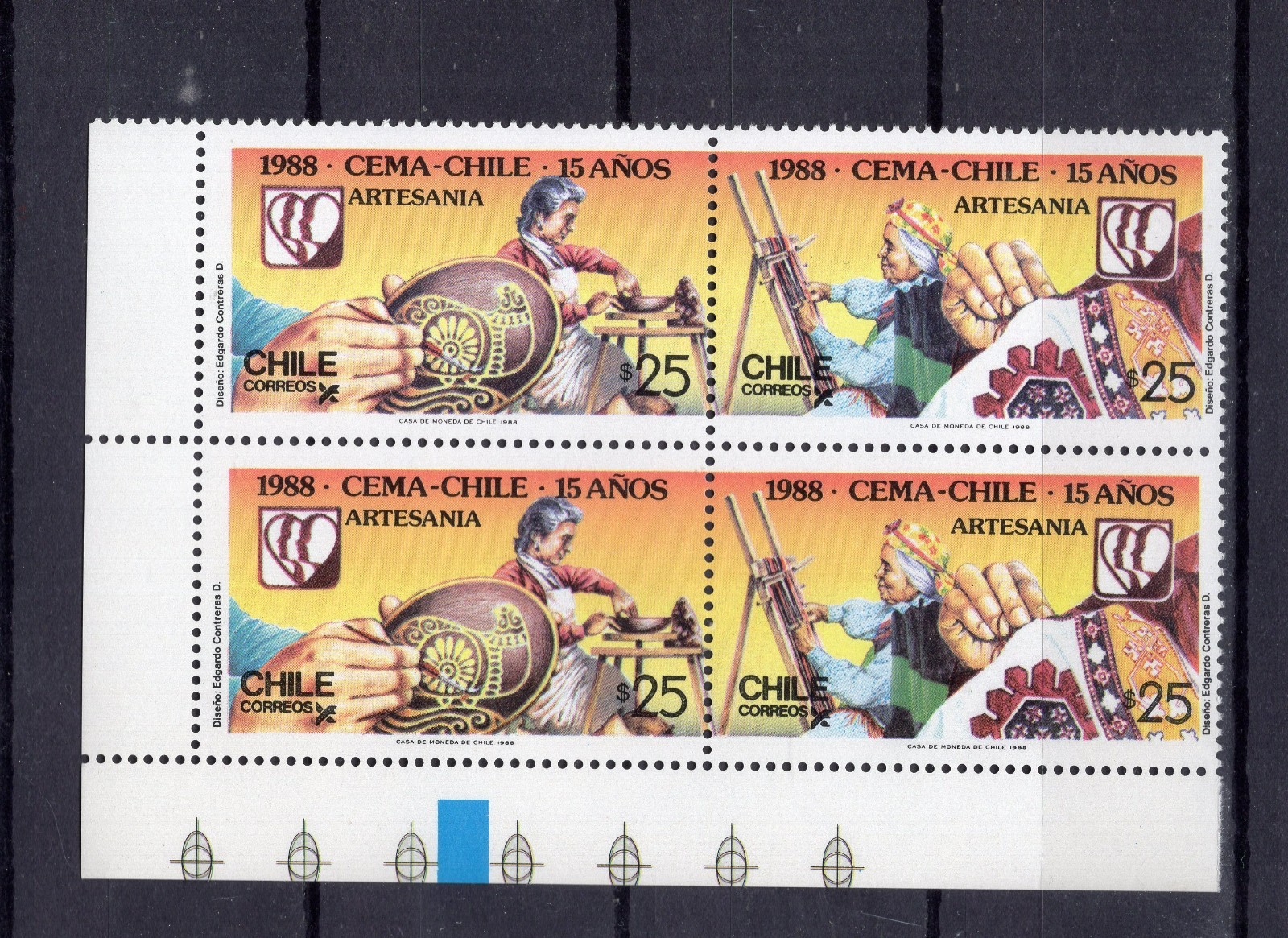 CHILE 1988 Handicraft CEMA block of 4 low left corner sheet MNH